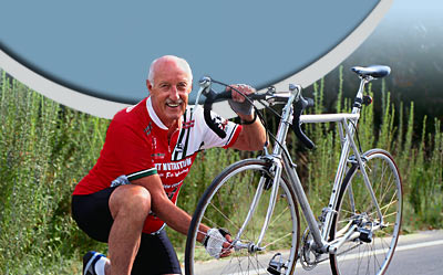 Man next to bicycle.