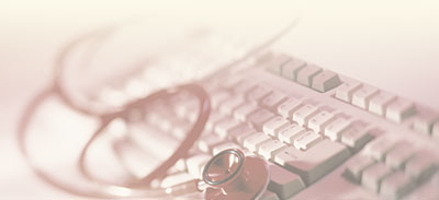 Stethoscope and computer keyboard.